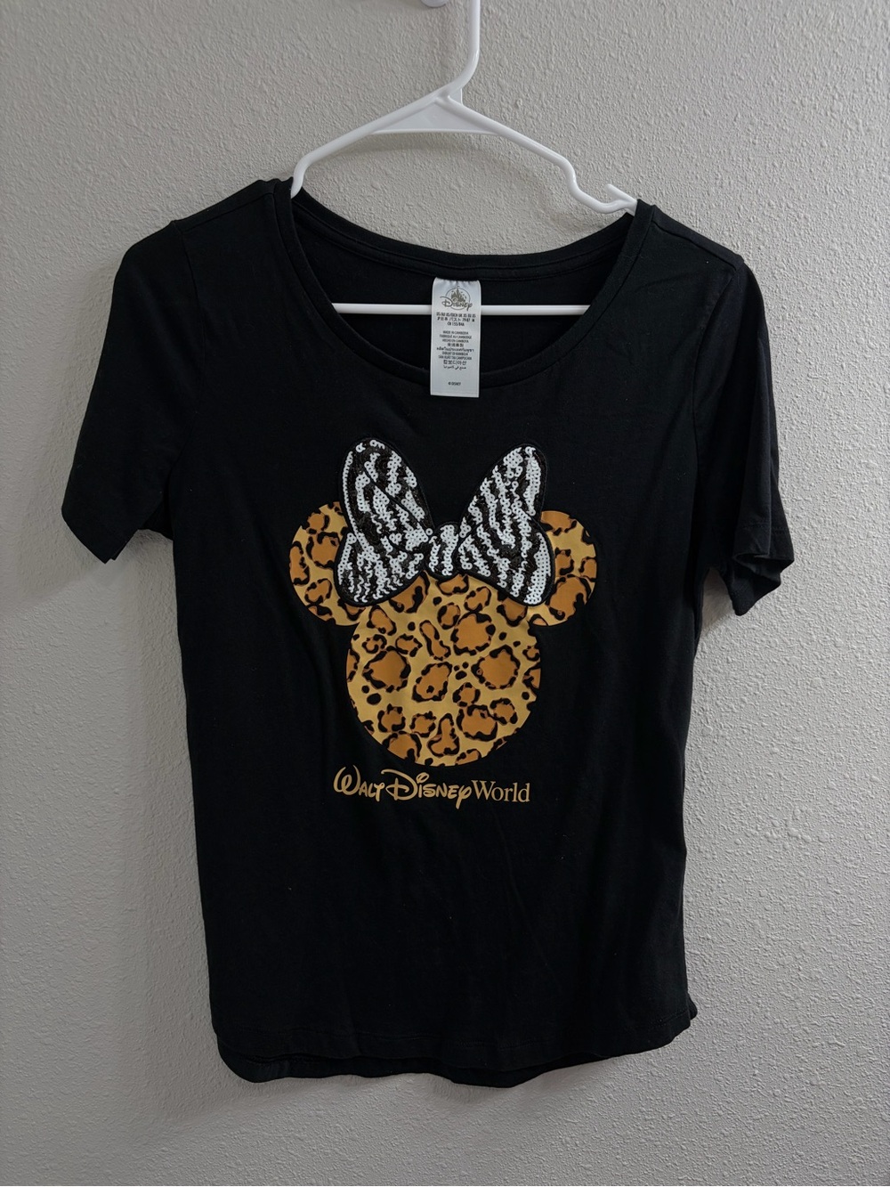 Disney Black Tee with Leopard Minnie and Zebra Bow